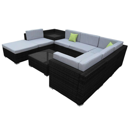 Milano 9 Piece Wicker Rattan Sofa Set Grey Outdoor Lounge Patio Furniture-Outdoor Sofa/Lounge Sets-PEROZ Accessories