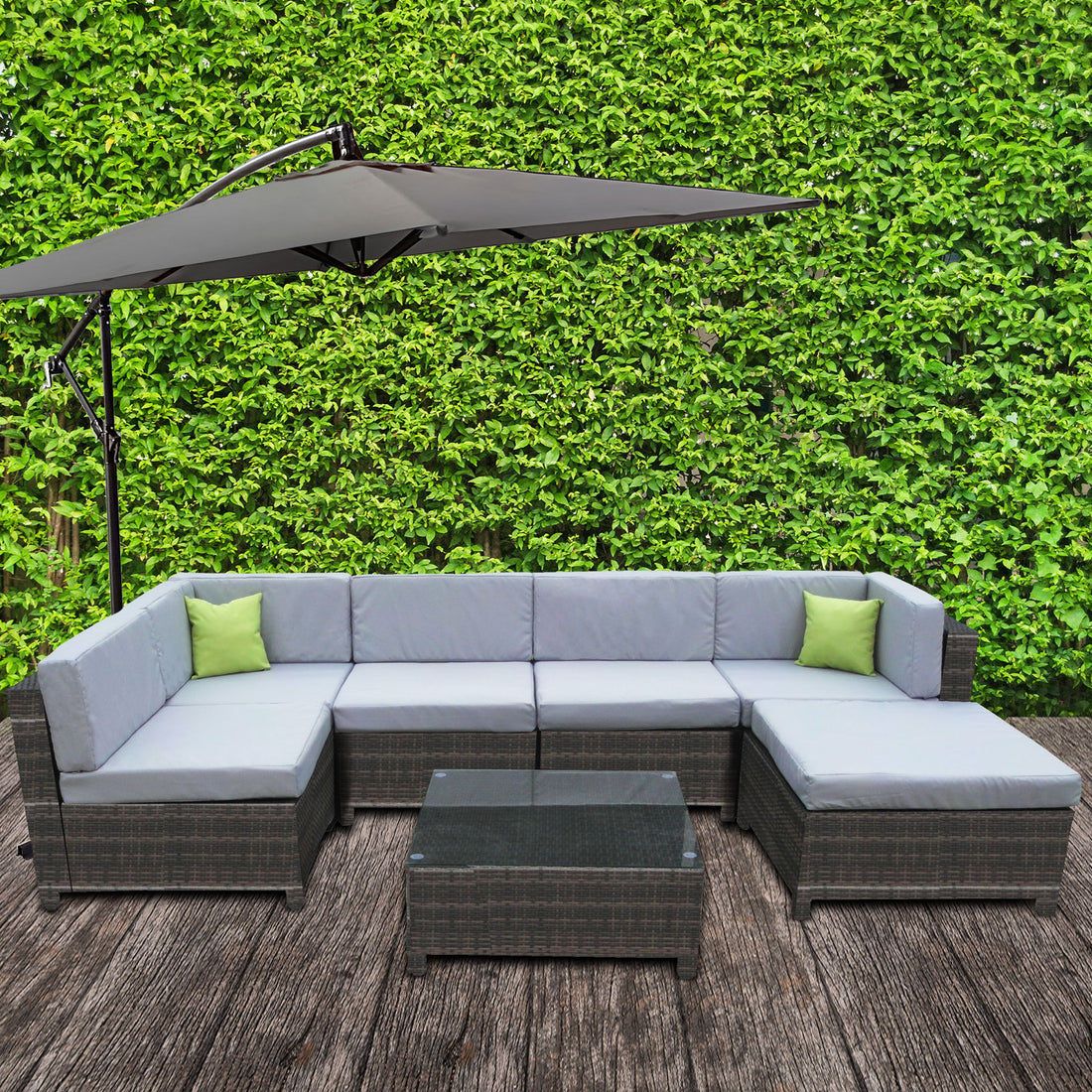 Milano 7 Piece Wicker Rattan Sofa Set Grey Outdoor Lounge Furniture-Outdoor Sofa/Lounge Sets-PEROZ Accessories