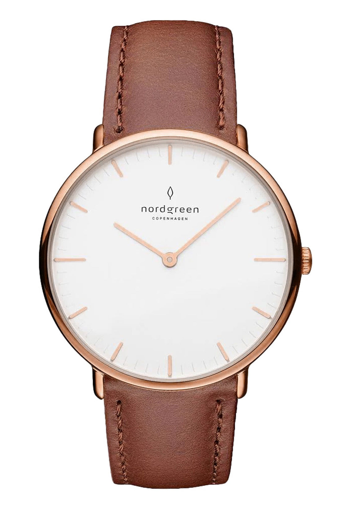 Nordgreen Native 28mm Rose Gold Case Brown Leather Strap Watch-PEROZ Accessories