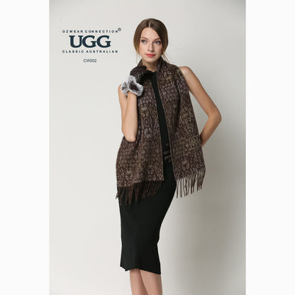 Ugg Cashmere &amp; Wool Scarf Chocolate and Tan-Scarves-PEROZ Accessories
