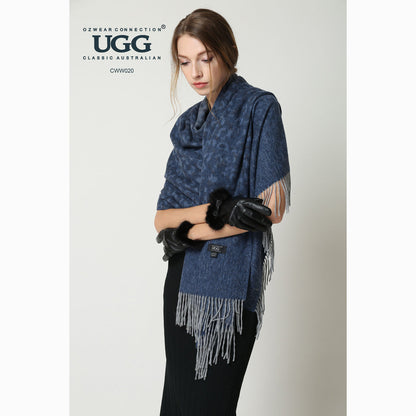 Ugg Cashmere &amp; Wool Wrap Navy and Grey-Wrap-PEROZ Accessories