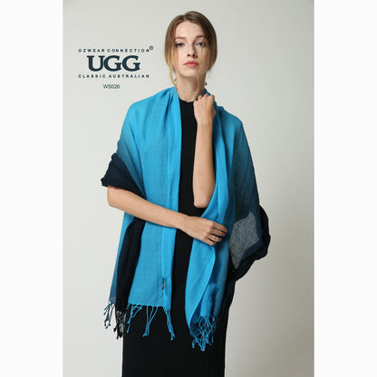 Ugg 100% Merino Wool Tie Dye Scarf Black and Cyan Blue-Scarves-PEROZ Accessories