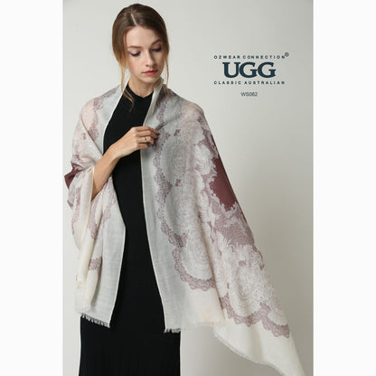 Ugg 100% Australian Merino Wool Scarf Cream and Tan-Scarves-PEROZ Accessories