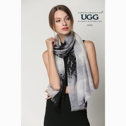 Ugg 100% Australian Merino Wool Scarf Ivory and Black-Scarves-PEROZ Accessories