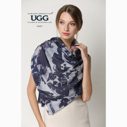 Ugg 100% Australian Merino Wool Scarf White and Grey-Scarves-PEROZ Accessories