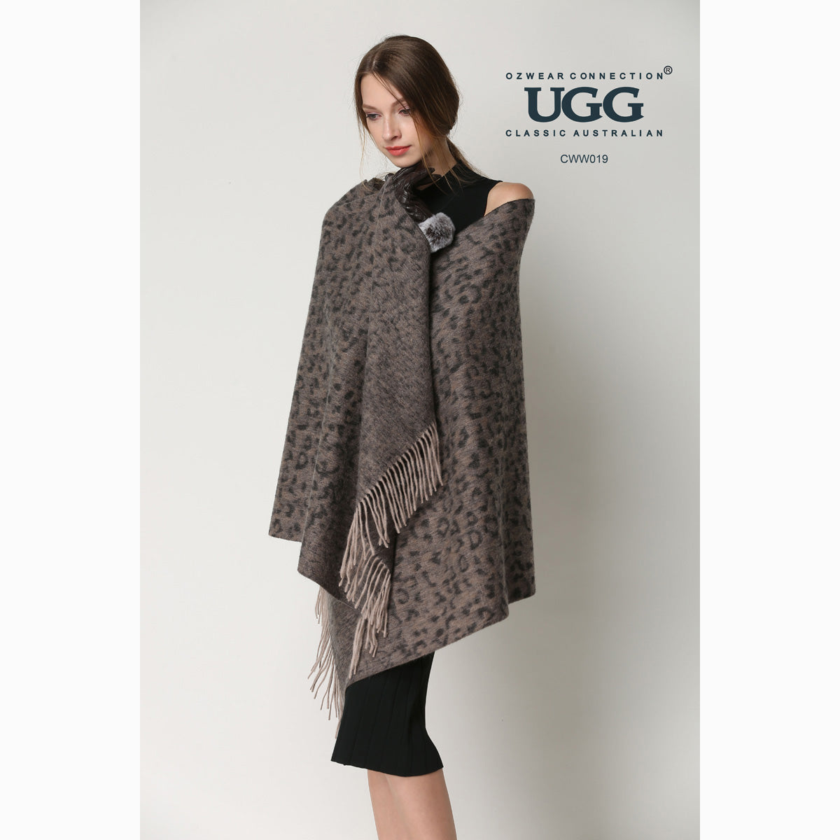 Ugg Cashmere &amp; Wool Wrap Tan and Black-Wrap-PEROZ Accessories