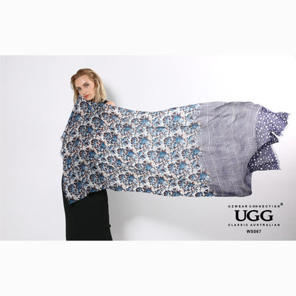Ugg 100% Australian Merino Wool Scarf Purplish Blue and Check-Scarves-PEROZ Accessories