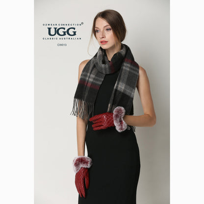 Ugg Cashmere &amp; Wool Scarf Grey and Camel (Check)-Scarves-PEROZ Accessories
