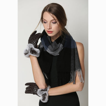 Ugg Cashmere &amp; Wool Scarf Blue Grey and Black-Scarves-PEROZ Accessories