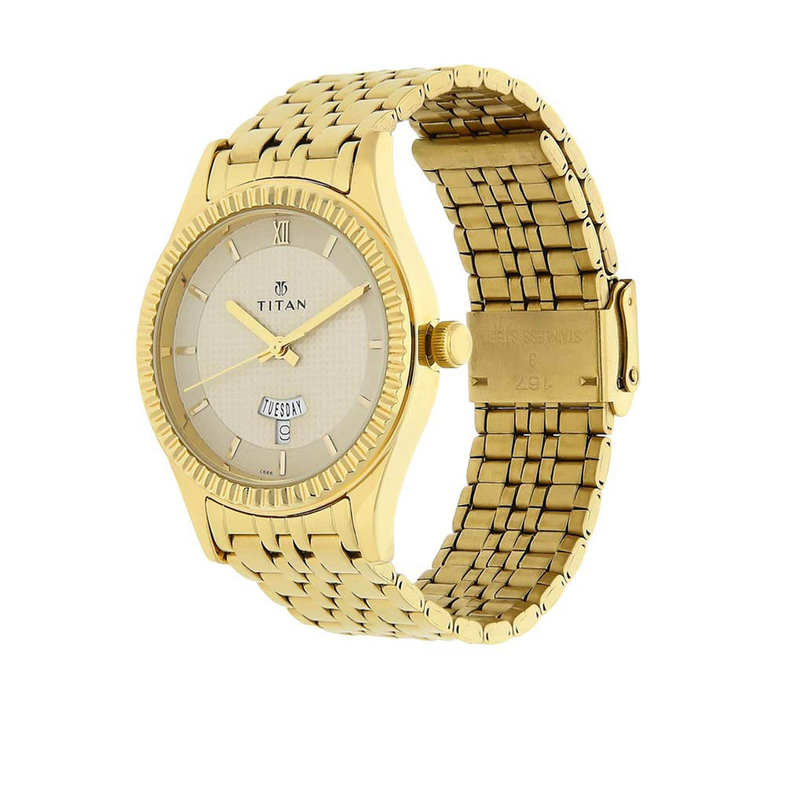 Titan Quartz Analogue with Day and Date White Dial Stainless Steel Strap Watch for Men-PEROZ Accessories