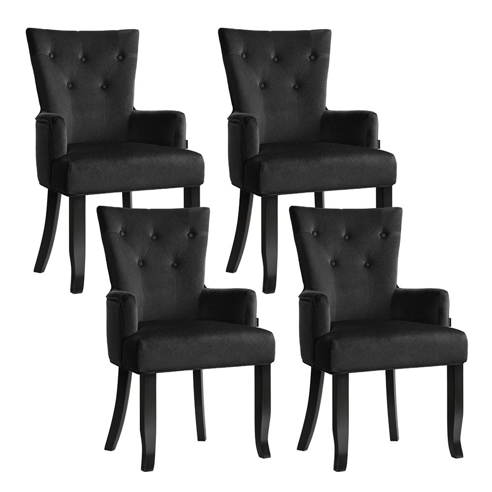 4x Artiss Dining Chairs Velvet French Provincial Armchair Black-Furniture > Bar Stools &amp; Chairs > Arm Chairs &amp; Recliners-PEROZ Accessories