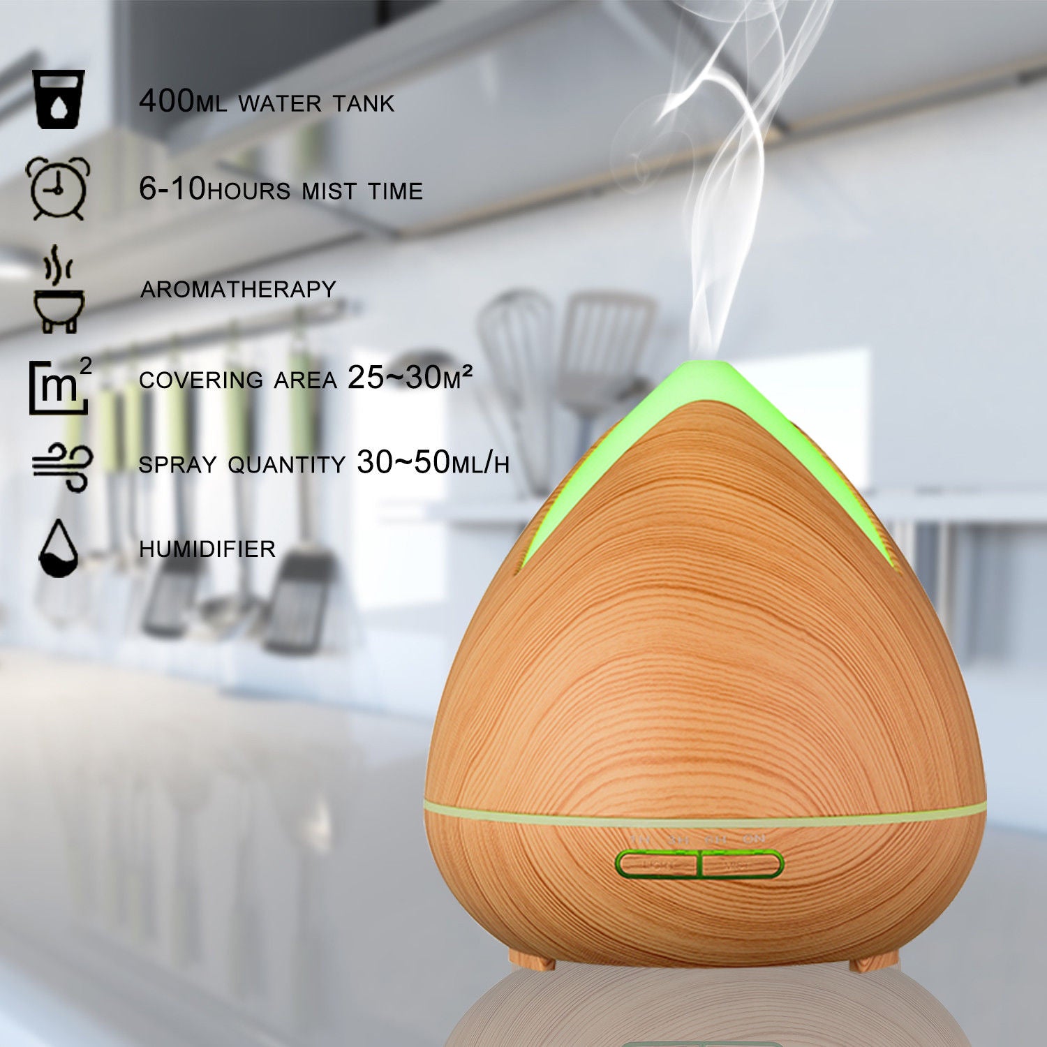 Essential Oils Ultrasonic Aromatherapy Diffuser Air Humidifier Purify 400ML-Home Fragrances-PEROZ Accessories