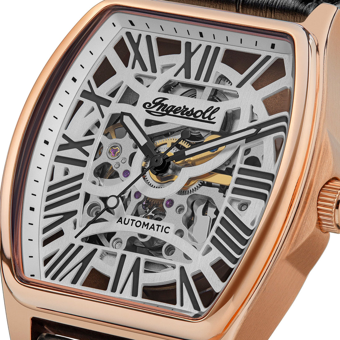 Ingersoll The California Automatic Rose Gold Black Leather Strap Watch-PEROZ Accessories