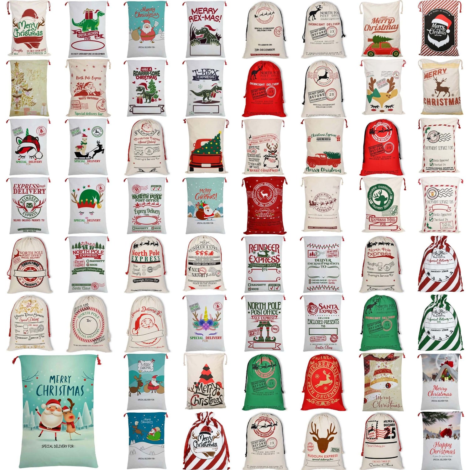 50x70cm Canvas Hessian Christmas Santa Sack Xmas Stocking Reindeer Kids Gift Bag, Cream - Christmas Presents-Occasions > Christmas > Christmas Decorations-PEROZ Accessories