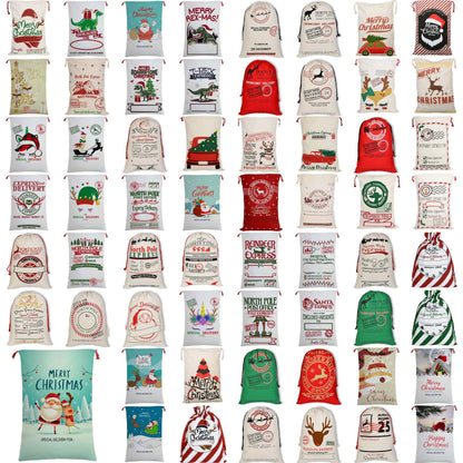 50x70cm Canvas Hessian Christmas Santa Sack Xmas Stocking Reindeer Kids Gift Bag, Cream - Christmas Presents-Occasions > Christmas > Christmas Decorations-PEROZ Accessories
