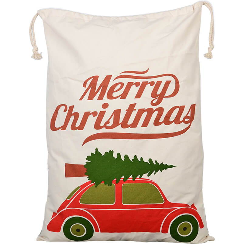 50x70cm Canvas Hessian Christmas Santa Sack Xmas Stocking Reindeer Kids Gift Bag, Cream - Christmas Tree On Car-Occasions > Christmas > Christmas Decorations-PEROZ Accessories
