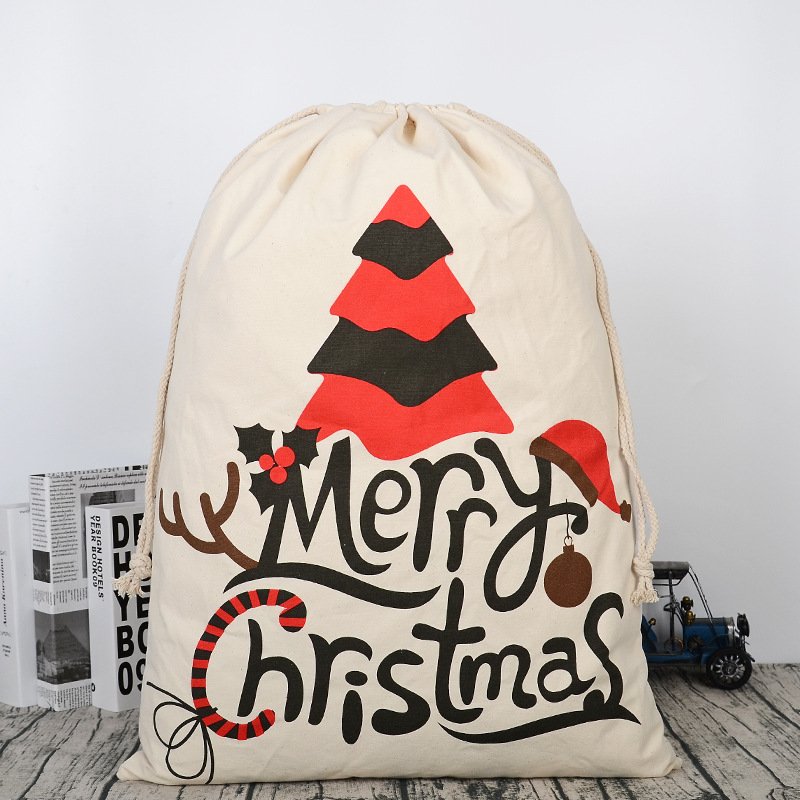 50x70cm Canvas Hessian Christmas Santa Sack Xmas Stocking Reindeer Kids Gift Bag, Cream - Christmas Tree-Occasions > Christmas > Christmas Decorations-PEROZ Accessories