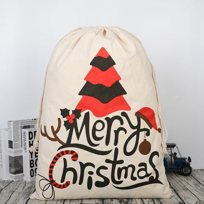 50x70cm Canvas Hessian Christmas Santa Sack Xmas Stocking Reindeer Kids Gift Bag, Cream - Christmas Tree-Occasions > Christmas > Christmas Decorations-PEROZ Accessories