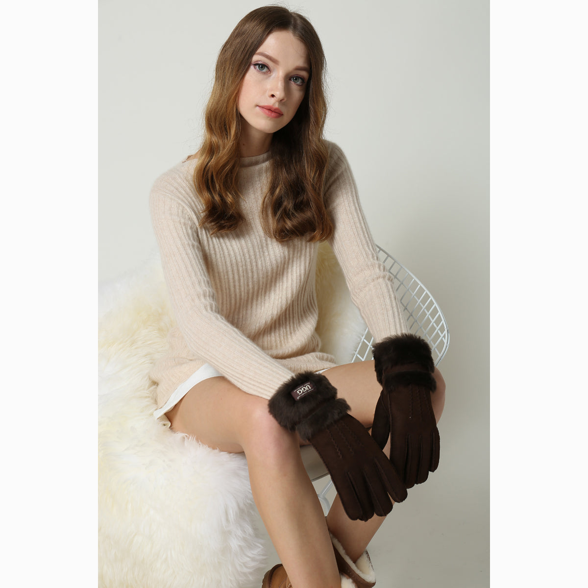 Ugg Sheepskin Double Cuff Glove-Gloves-PEROZ Accessories