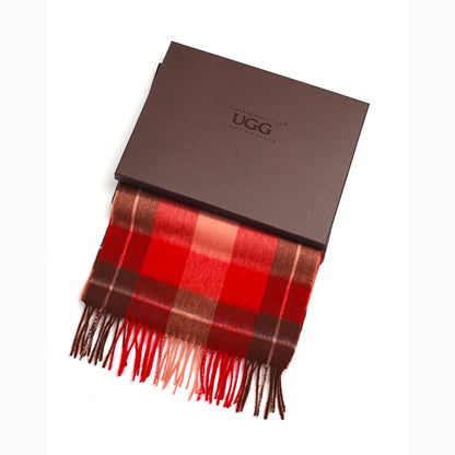 Ugg 100% Wool Scarf Check Red and Brown-Scarves-PEROZ Accessories