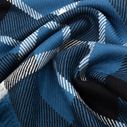 Ugg Fringed Check Wool Scarf Blue and Check-Scarves-PEROZ Accessories