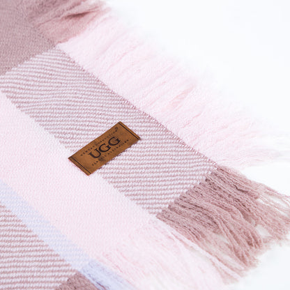 Ugg Fringed Check Wool Scarf Pink and Check-Scarves-PEROZ Accessories