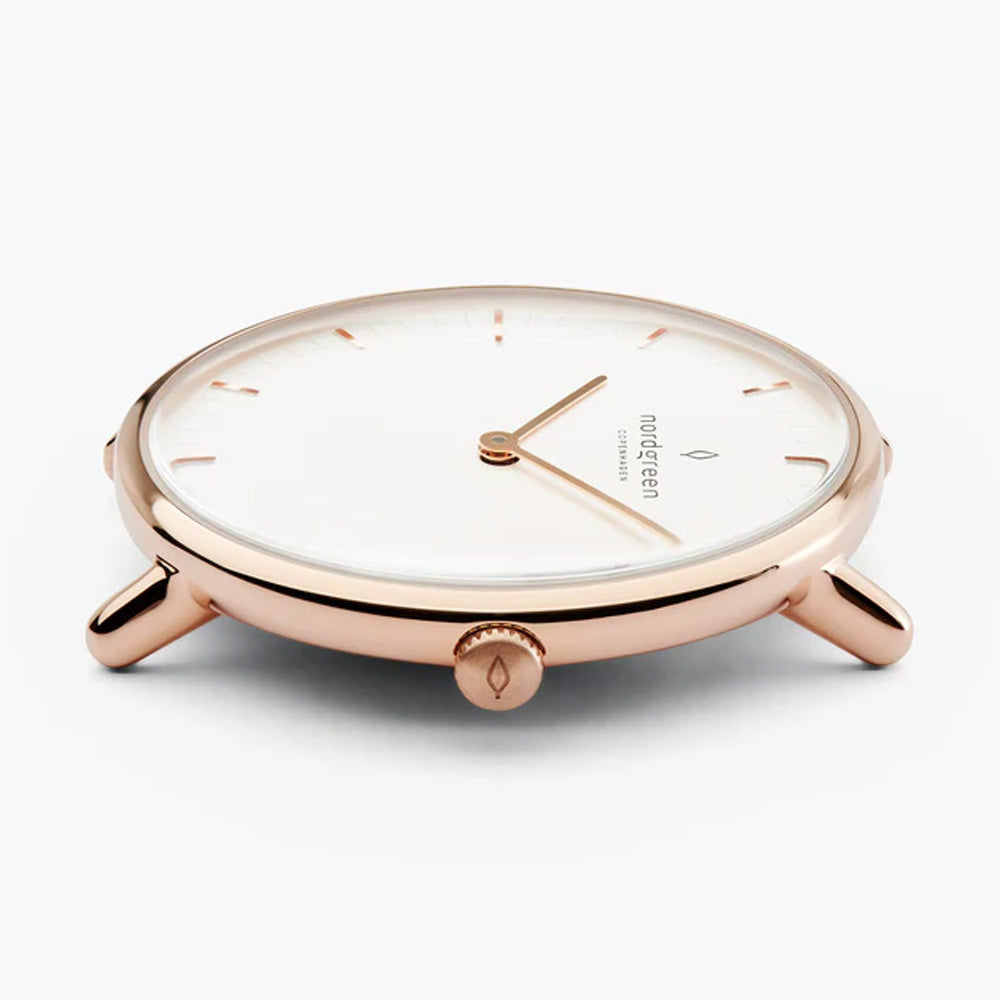 Nordgreen Native 32mm Rose Gold Case Black Leather Strap Watch-PEROZ Accessories