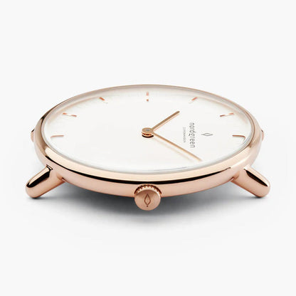 Nordgreen Native 32mm Rose Gold Case Black Leather Strap Watch-PEROZ Accessories