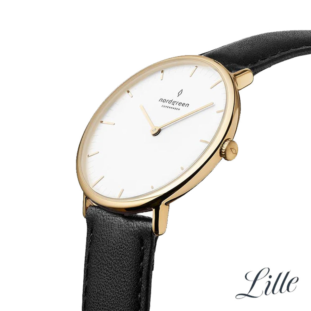 Nordgreen Native 32mm Black Leather Strap Watch-PEROZ Accessories