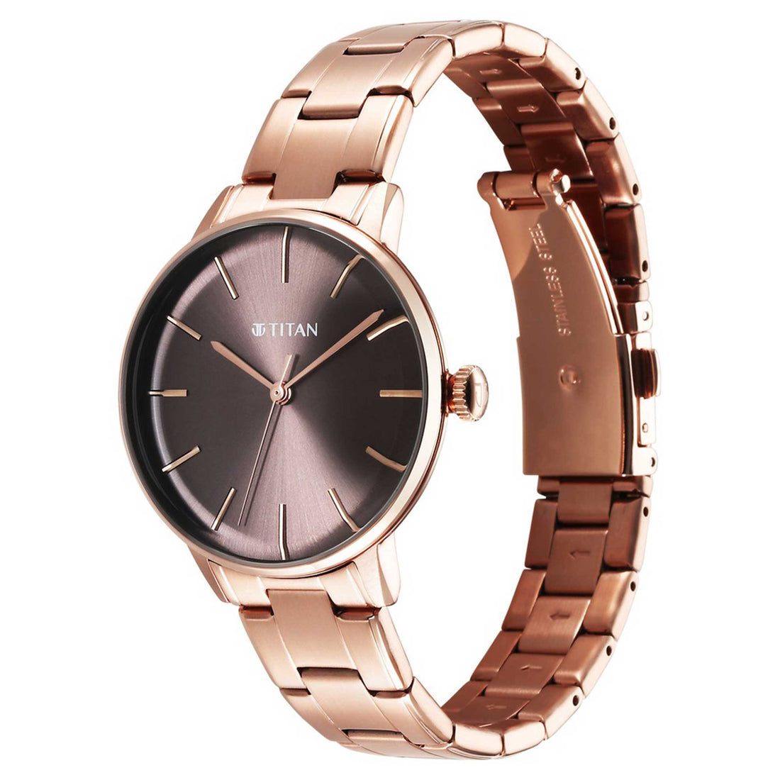 Titan TGIF Quartz Analogue Brown Dial Rose Gold Stainless Steel Strap Watch for Women-PEROZ Accessories