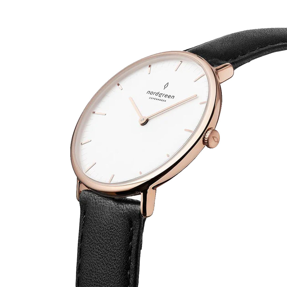 Nordgreen Native 36mm Rose Gold Case Black Leather Watch-PEROZ Accessories