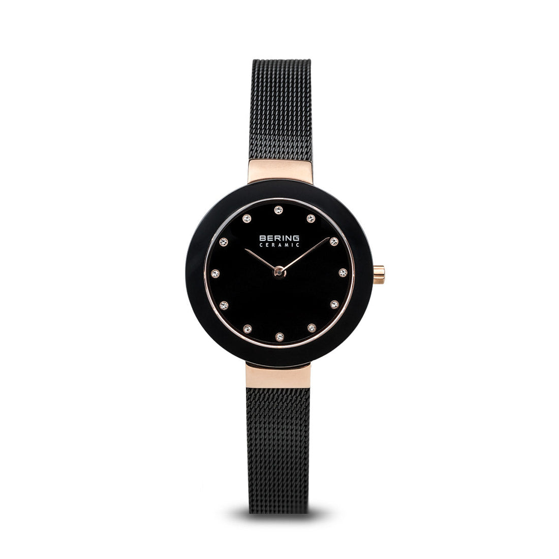 Bering Ceramic Polished Rose Gold Black Mesh Watch-PEROZ Accessories