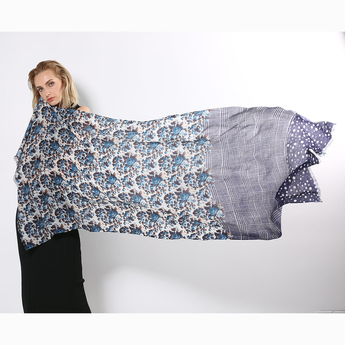 Ugg 100% Australian Merino Wool Scarf Purplish Blue and Check-Scarves-PEROZ Accessories