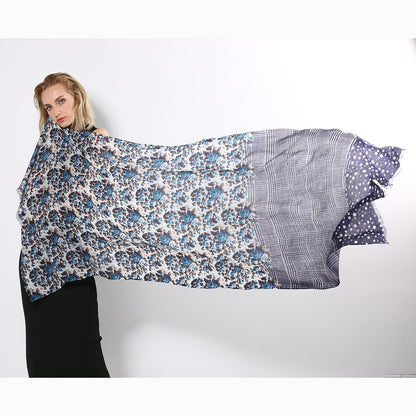 Ugg 100% Australian Merino Wool Scarf Purplish Blue and Check-Scarves-PEROZ Accessories