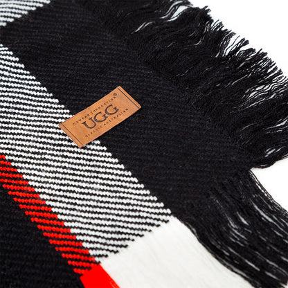 Ugg Fringed Check Wool Scarf Black and Check-Scarves-PEROZ Accessories