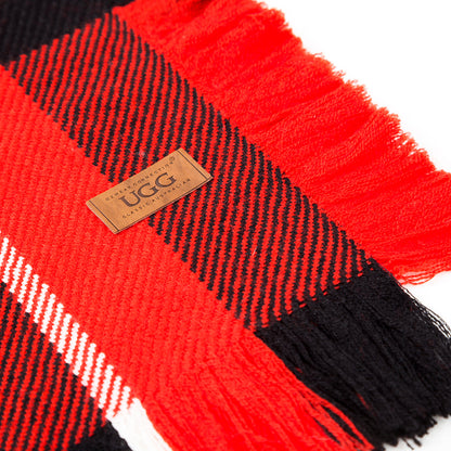 Ugg Fringed Check Wool Scarf Red and Check-Scarves-PEROZ Accessories