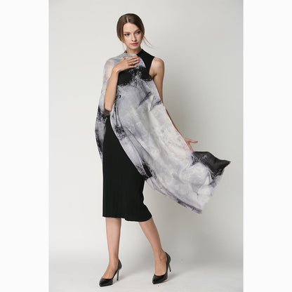 Ugg 100% Australian Merino Wool Scarf Ivory and Black-Scarves-PEROZ Accessories