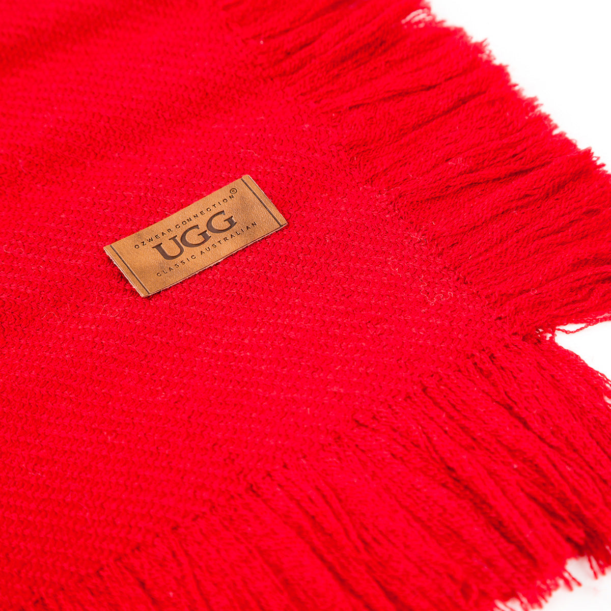 Ugg Fringed Check Wool Scarf Tomato-Scarves-PEROZ Accessories