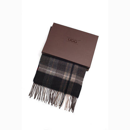 Ugg Cashmere &amp; Wool Scarf Grey and Camel (Check)-Scarves-PEROZ Accessories