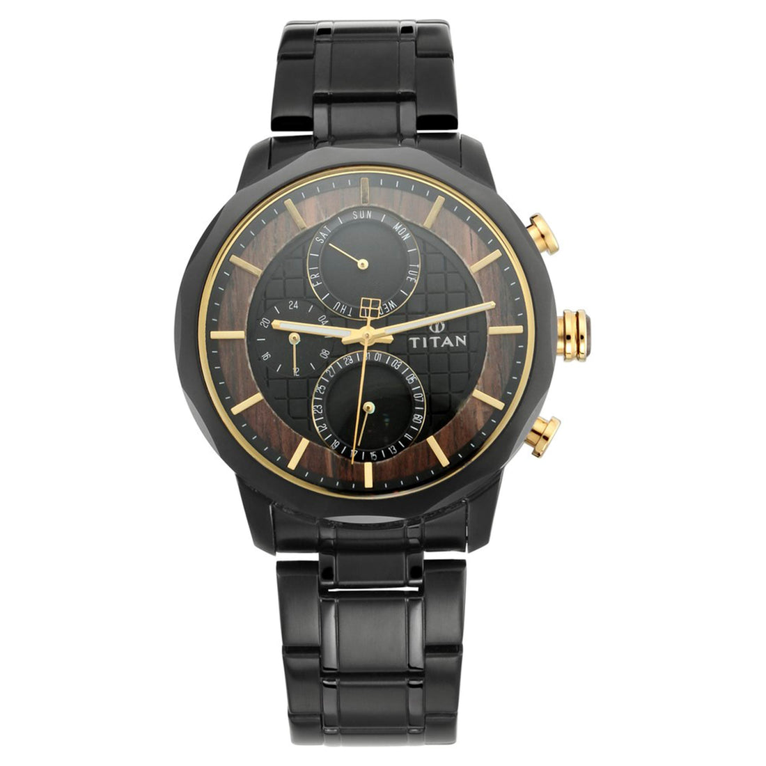 Titan Quartz Multifunction Black Dial Metal Strap Watch for Men-PEROZ Accessories