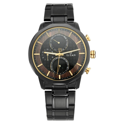 Titan Quartz Multifunction Black Dial Metal Strap Watch for Men-PEROZ Accessories