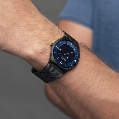 Bering Solar Brushed Black Mesh Watch-PEROZ Accessories