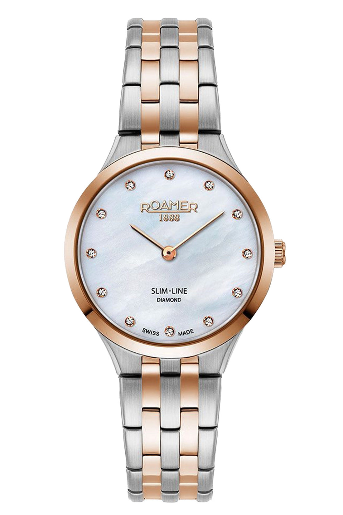 Roamer Slim Line 30mm Mother of Pearl and Diamond Dial Two Tone Rosegold Stainless Steel Strap Watch-PEROZ Accessories