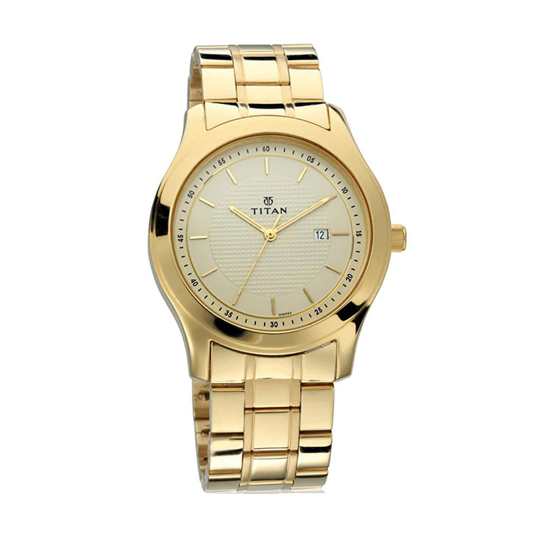 Titan Quartz Analogue with Date Champagne Dial Stainless Steel Strap Watch for Men-PEROZ Accessories