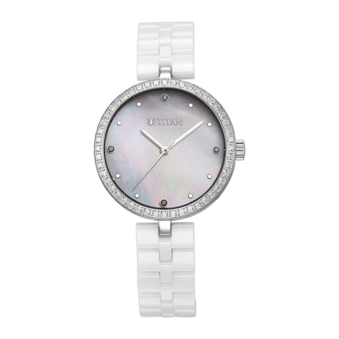 Titan Purple Ceramics Quartz Analogue Mother of Pearl Dial White Ceramic Strap Watch For Women-PEROZ Accessories