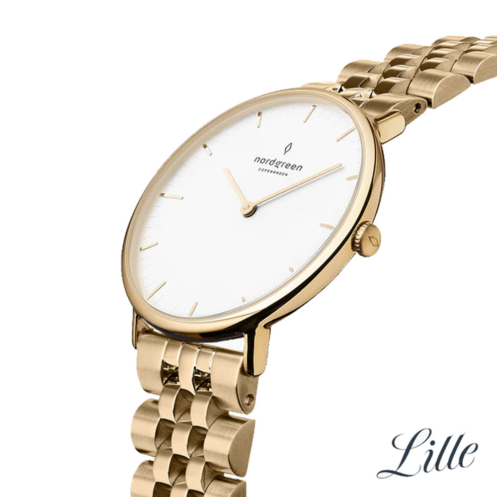 Nordgreen Native 28mm Gold 5 Link Stainless Steel Strap Watch-PEROZ Accessories
