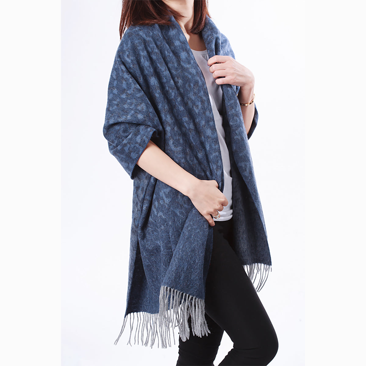 Ugg Cashmere &amp; Wool Wrap Navy and Grey-Wrap-PEROZ Accessories