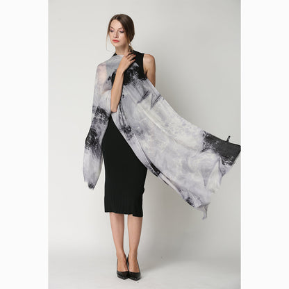 Ugg 100% Australian Merino Wool Scarf Ivory and Black-Scarves-PEROZ Accessories