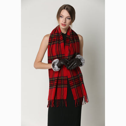 Ugg 100% Wool Scarf Check Red and Navy-Scarves-PEROZ Accessories