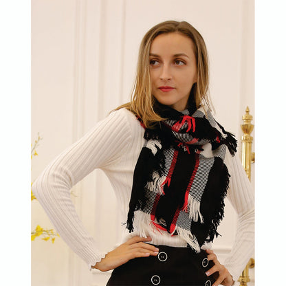 Ugg Fringed Check Wool Scarf Black and Check-Scarves-PEROZ Accessories
